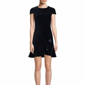 Alice + Olivia Enid Ruffle-Front Fit Flare Velvet Dress